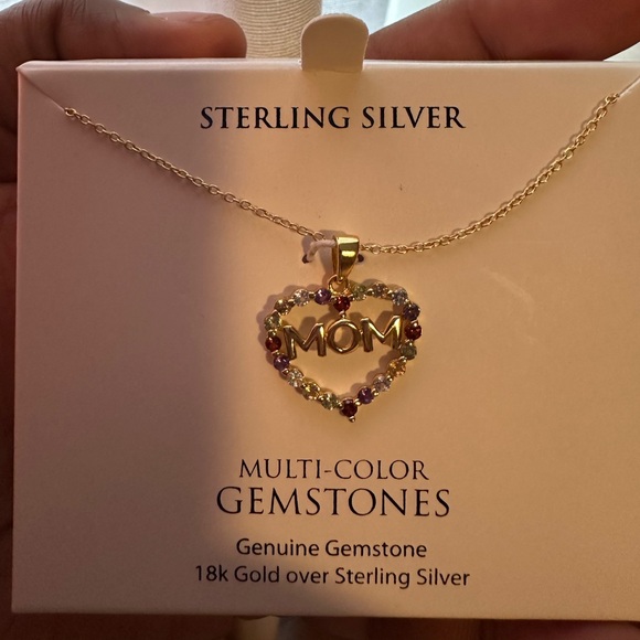 NWT Multi-Gemstone Mom Heart 18" Necklace 18k Gold-Plated Sterling Silver - Picture 3 of 5